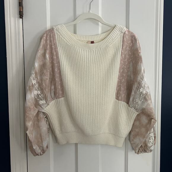 Pilcro Martine Peasant Sleeve Sweater Boho Lace Knit Size M Anthropologie NWT - Picture 3 of 8
